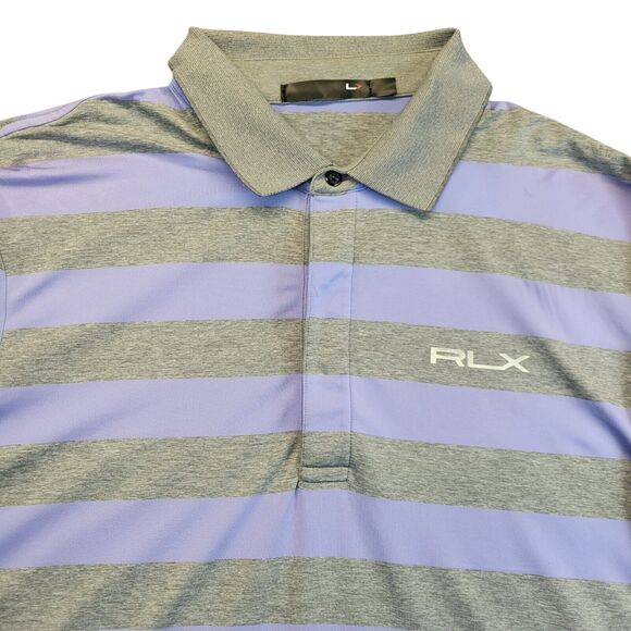 RLX Ralph Lauren Mens Polo XL Purple Gray Striped Golf Shirt BROADMOOR Logo - Picture 3 of 10
